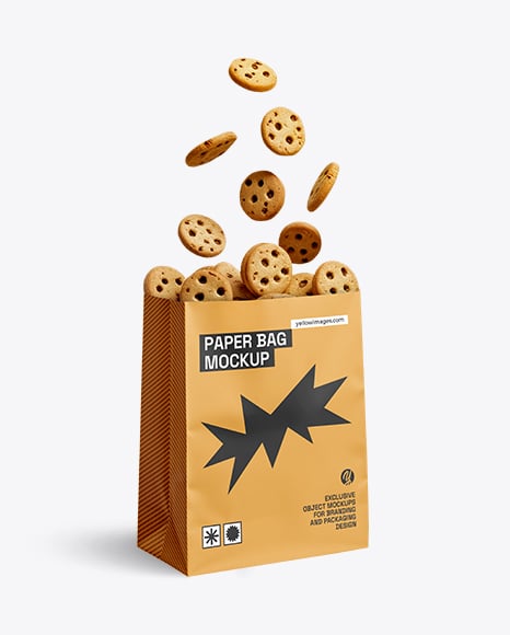 Paper Bag with Cookie Mockup - Cookie packaging mockup