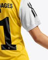 Female Soccer Player Wearing Jersey and Shorts Mockup