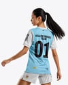 Female Soccer Player Wearing Jersey and Shorts Mockup