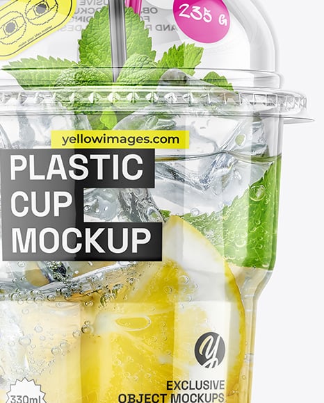 Clear Plastic Cup with Lemonade Mockup