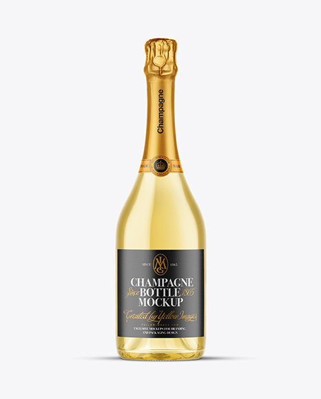Clear Glass White Champagne Bottle Mockup