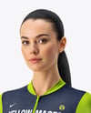 Woman Wearing Cycling Jersey and Bib Shorts Mockup