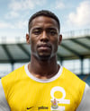 Soccer Player Wearing a Crew Neck Jersey and Shorts at the Stadium Mockup