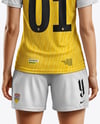 Woman Wearing Raglan Soccer Jersey and Shorts Mockup