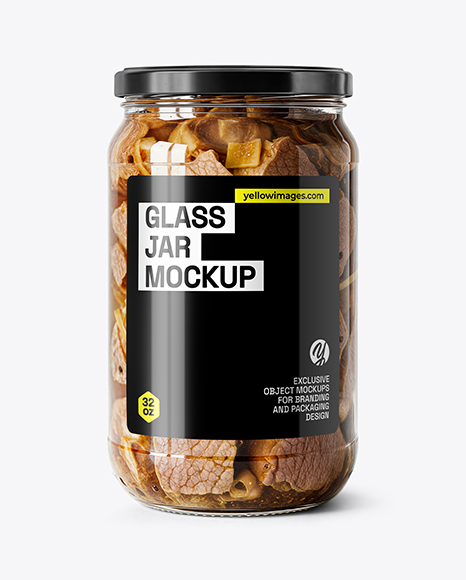 Glass Jar with Canned Stewed Meat Mockup - Metal can mockup