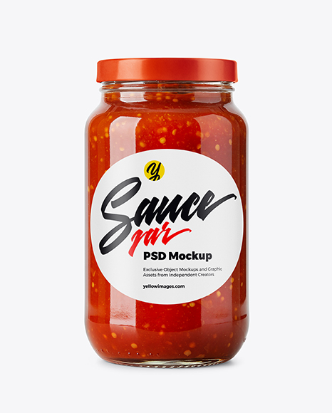 Glass Jar Filled Fermented Red Hot Pepper Sauce Mockup - Tomato paste mockup