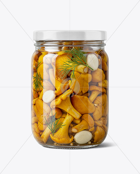 Glass Jar with Chanterelles Mushrooms Mockup