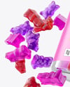 Plastic Bottle with Flying Gummies Mockup