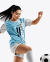 Female Soccer Player Wearing Jersey and Shorts Mockup