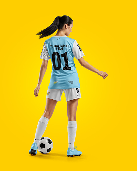 Female Soccer Player Wearing Jersey and Shorts Mockup