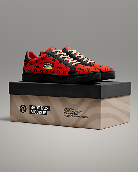 Pair of Sneakers with Shoe Box Mockup