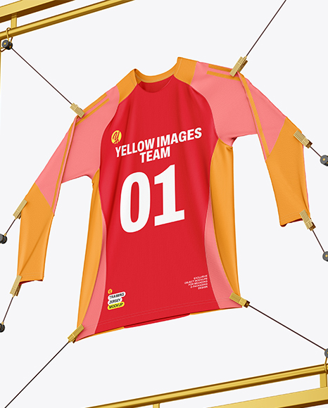 Training Long Sleeve Jersey Hanging on a Hooked Frame Mockup