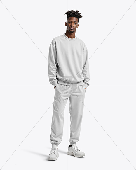 Black Man Wearing an Oversize Sweatshirt and Sweatpants Mockup