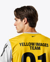 Soccer Player Wearing Jersey and Shorts Mockup