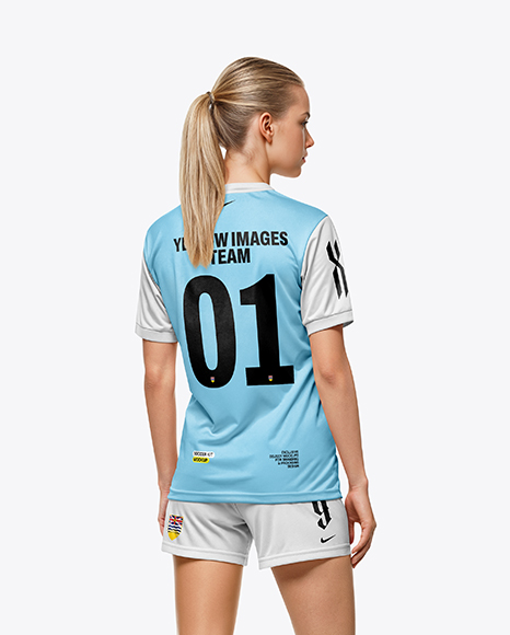 Female Soccer Player Wearing Jersey and Shorts Mockup