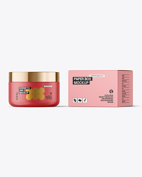 200ml Matte Cosmetic Jar with Box Mockup - 200ml+Cosmetic+Jar+Mockup+In+Jar+Mockups+On+Yellow+Images+Object