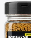 Square Plastic Jar with Fenugreek Seeds Mockup