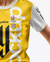 Female Soccer Player Wearing Jersey and Shorts Mockup