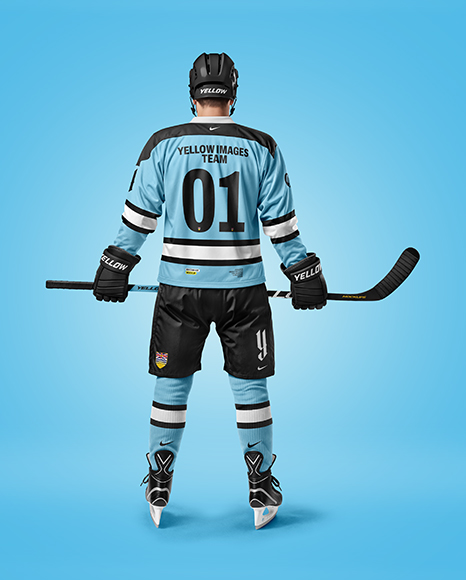 Man Wearing Full Ice Hockey Kit Mockup - Back view