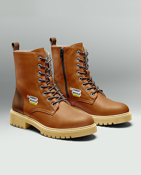 Pair of Women's Combat Boots Mockup