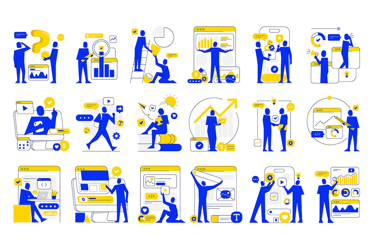 Flat Business Illustration Pack – Bold Blue &amp; Yellow