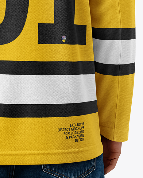Man Wearing Ice Hockey Jersey Mockup - Back View