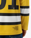 Man Wearing Ice Hockey Jersey Mockup - Back View
