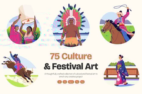 Culture and Festival Art Illustration Set