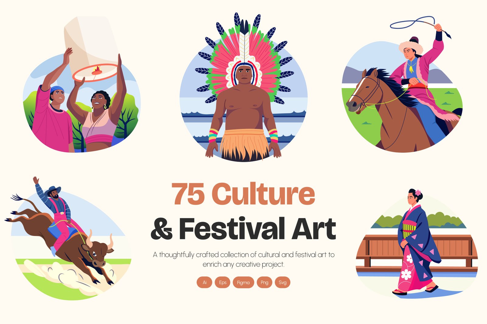 Culture and Festival Art Illustration Set