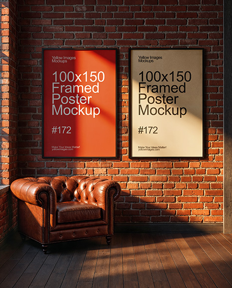 Two Framed Posters on a Brick Wall Mockup - Print mockup