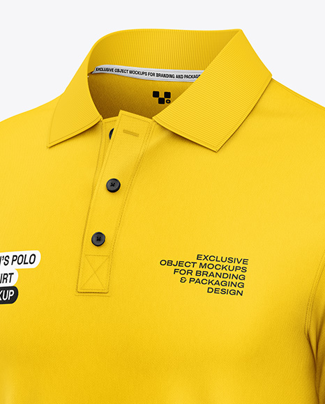 Men's Long Sleeve Polo Shirt Mockup - Half Side View