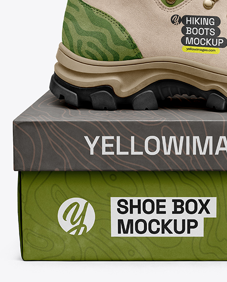 Hiking Boot on Shoe Box Mockup
