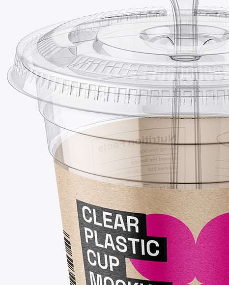 Clear Plastic Dessert Cup with Fork Mockup