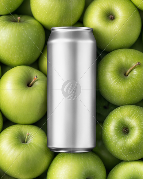 16oz Drink Can on a Stack of Green Apples Mockup