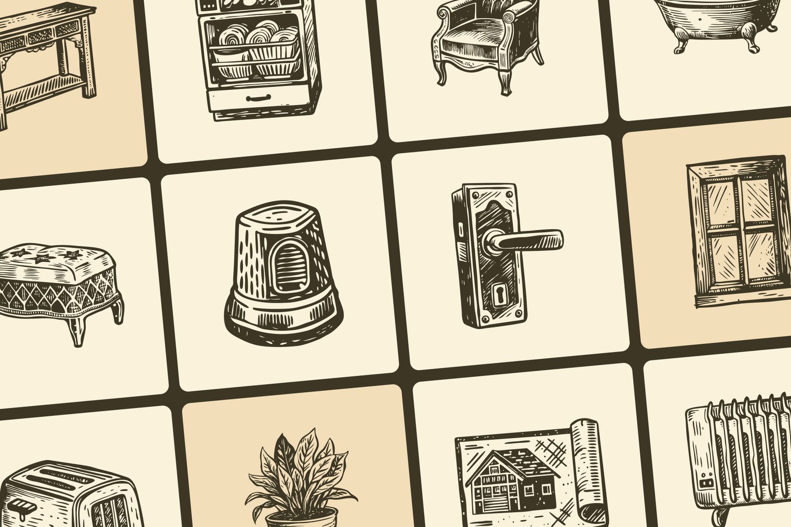 Vintage Home Illustration Set