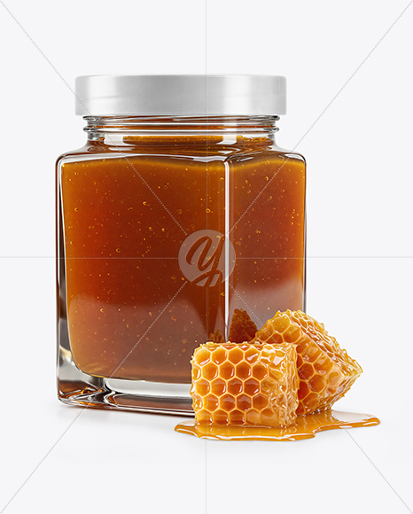 Glass Square Jar with Manuka Honey Mockup