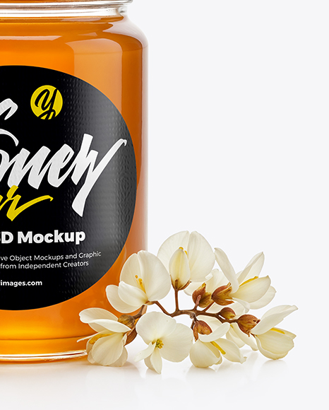 Clear Glass Jar with Acacia Honey Mockup
