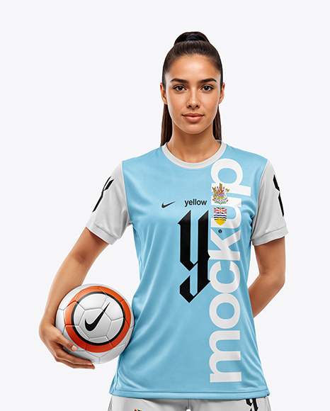 Woman Wearing Soccer Jersey and Shorts Mockup