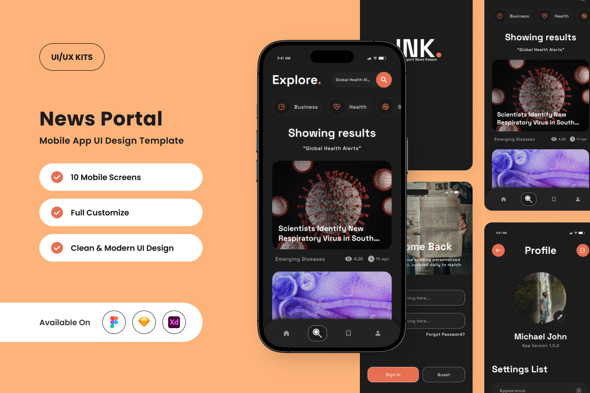 Ink - News Portal Mobile App Design Template