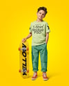 Boy Wearing T-Shirt and Cargo Pants with Skateboard Mockup
