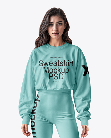 Woman Wearing Sweatshirt & Leggings Mockup - Blank sweatshirt mockup