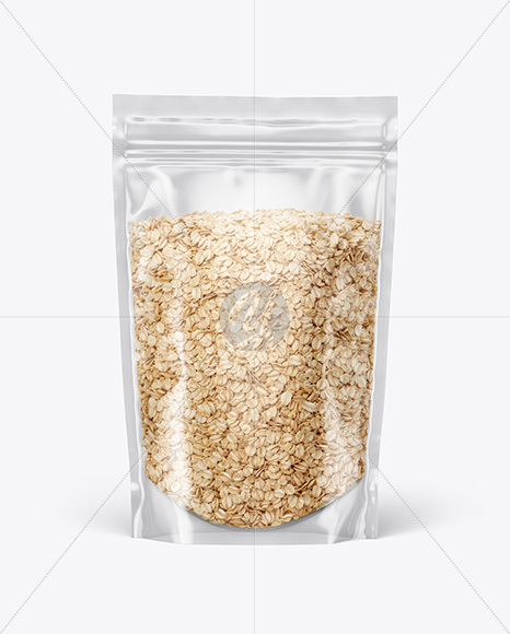 Clear Stand-Up Pouch w/ Oatmeal Mockup