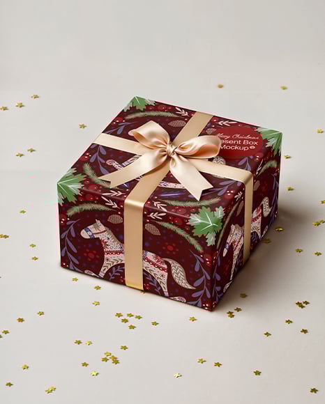 Gift Box with Bow and Confetti Mockup