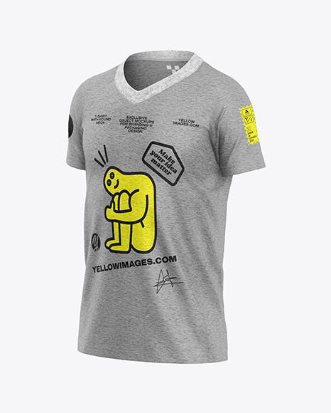Kids Heather V-Neck T-Shirt Mockup - Half Side View - V neck t shirt