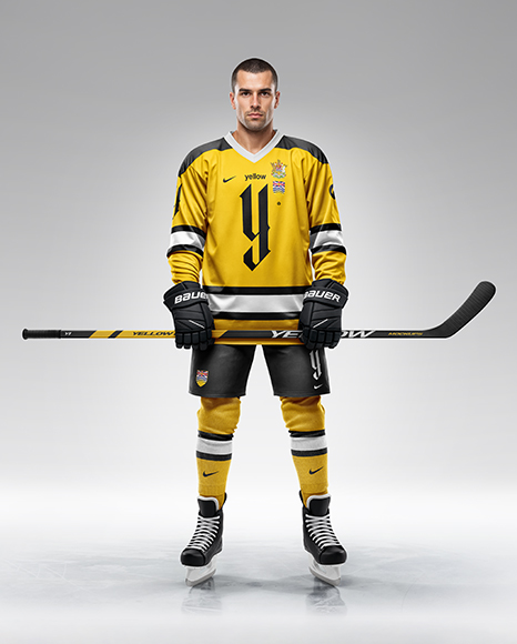 Man Wearing Full Hockey Kit Mockup