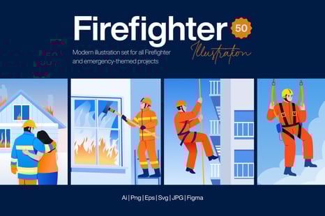 Firefighter Illustration Art Set