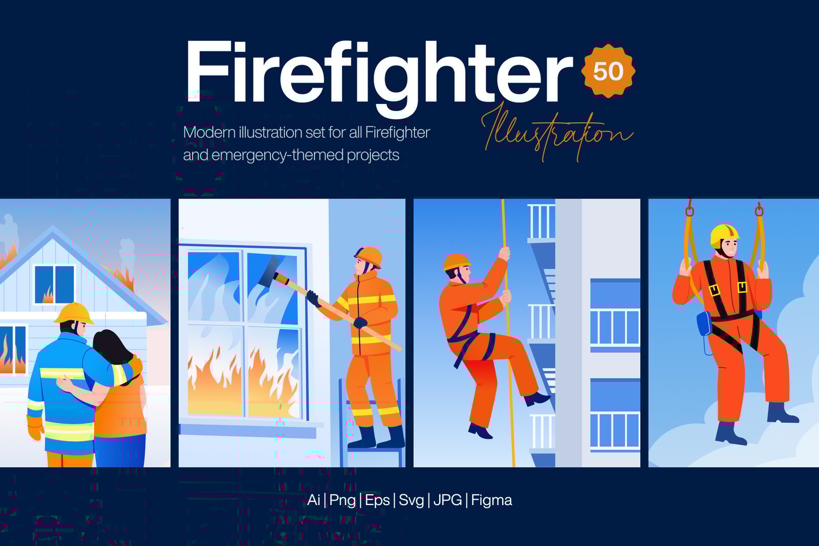 Firefighter Illustration Art Set