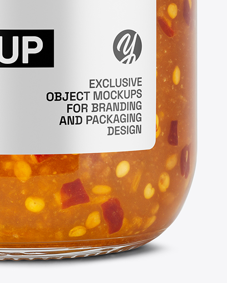 Clear Glass Jar with Hot Pepper Jelly Mockup
