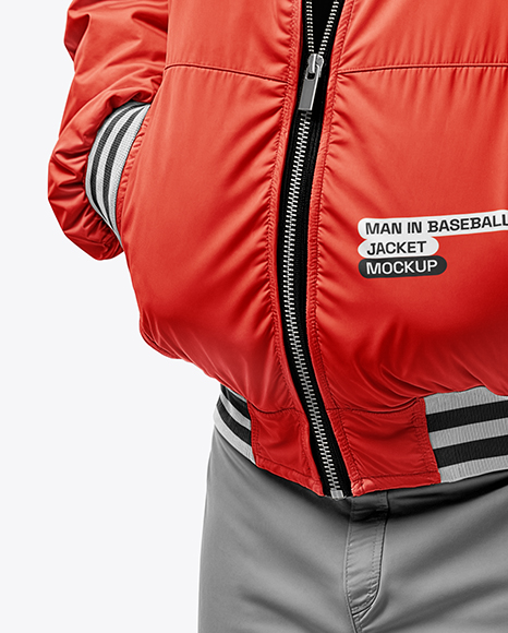 Baseball Player Wearing a Bomber Jacket and Cap Mockup