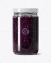 Clear Glass Jar with Blueberry Jam Mockup